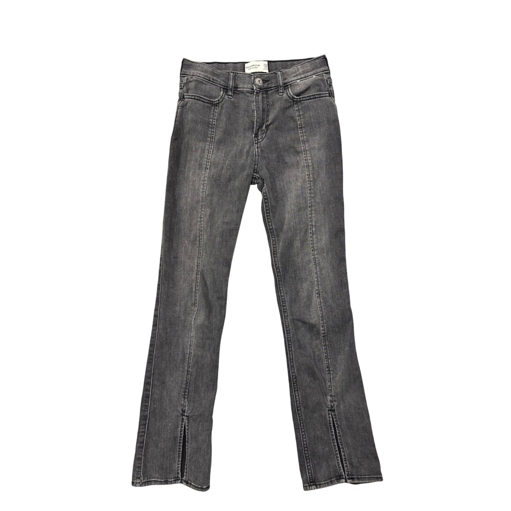 Abercrombie Kids Jeans 11/12 Long High-Rise Flare Black Split Hem Front Seam